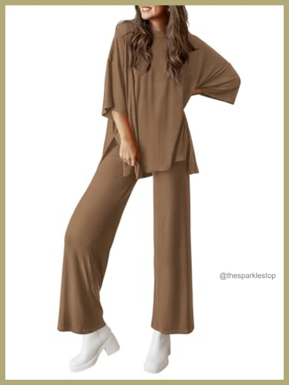 Women's 2 Piece Lounge Set Knit Wide Leg Pants Tracksuit